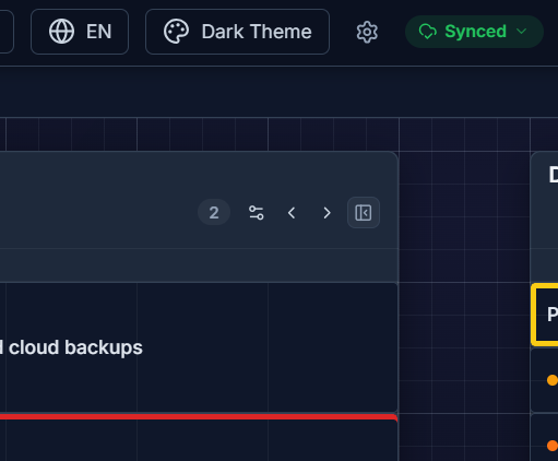 The sync status pill in the header, showing local vs. synced states