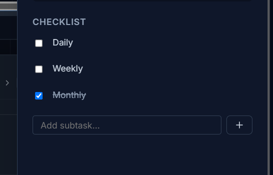 A card's checklist section in the detail panel