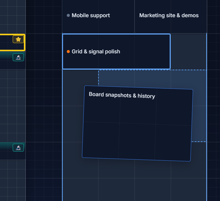 Dragging a card across the grid with the drop-preview ghost outline visible